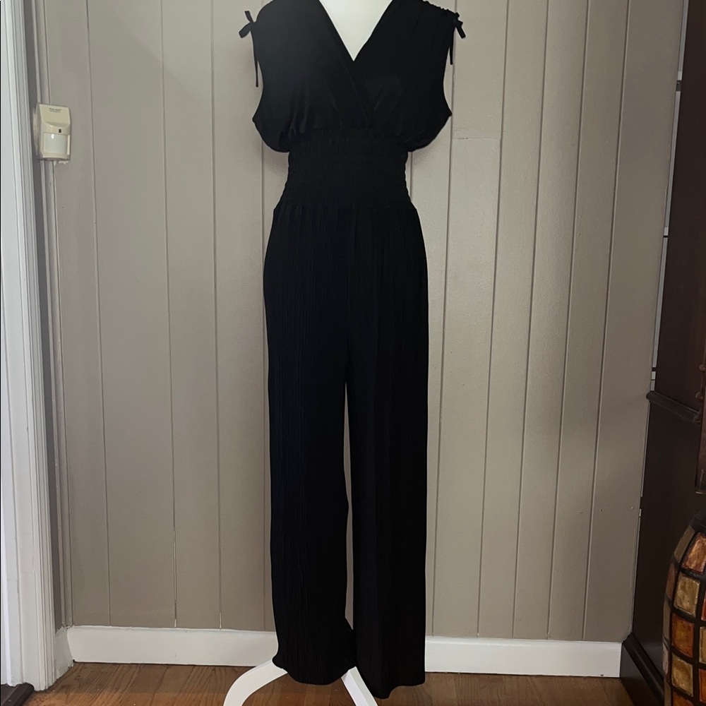 Black Smocked-Waist Jumpsuit